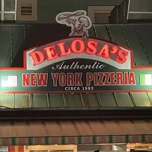 Sign for Delosa's Pizza sign