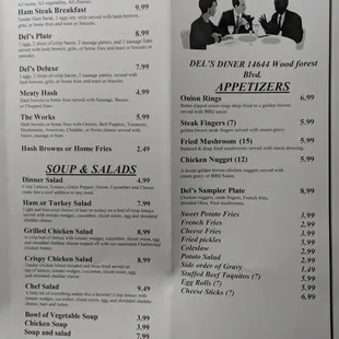 menu for del&apos;s diner