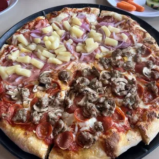 1/2 pep/sausage/mushroom &amp; 1/2 disgusting pineapple