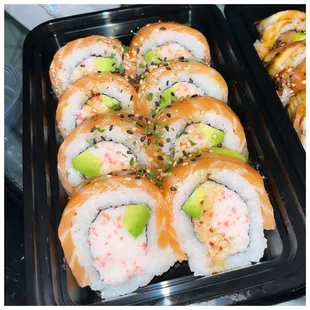 a variety of sushi rolls