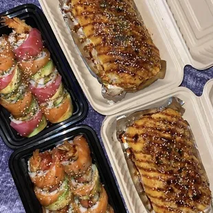 Normandie Roll, Jessica Roll, Baked Dynamite Roll, and Baked Scallop Roll