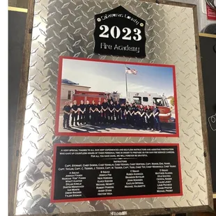2023 Fire Academy Staff recognition Plaque.
