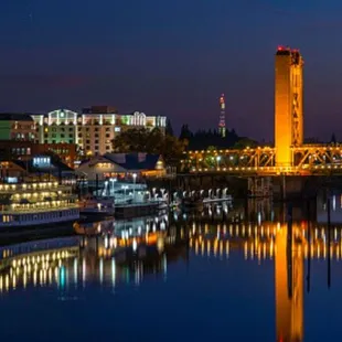 a view of a city at night
