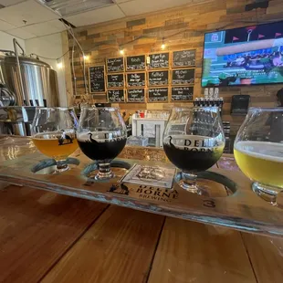 Sully Sour Series Peach Mango, Feffie&apos;s Dry Irish Stout, Chocolate Milk Stout, and Belma &amp; Louise IPA.