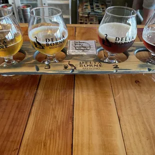 Oxbow Amber lager, North Highlander Red Ale, Landlocked Lager and Smegan WC IPA.