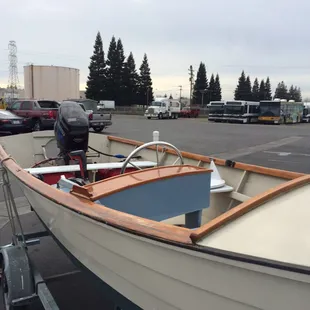 Beautiful wood restoration and fiberglass reinforcement of steering console by Delta Breeze team!