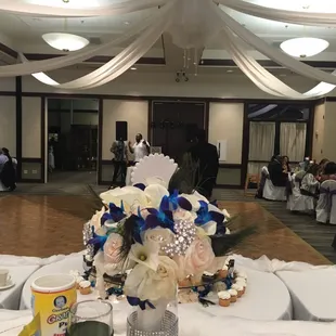 Delta Breeze Club wedding reception (utilized 3 of 4 ballrooms). Decorations by E&amp;T Decorations.