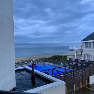 Evening view pool lit up