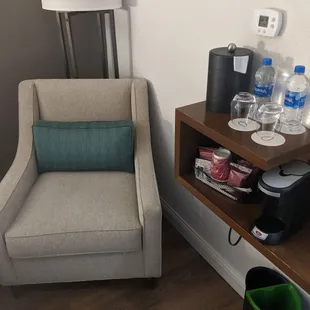 Complimentary water coffee and a place to drink it