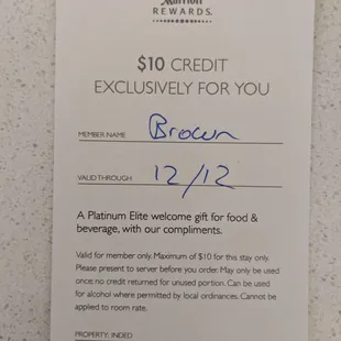 Status has perks. I took the $10 credit instead of points.