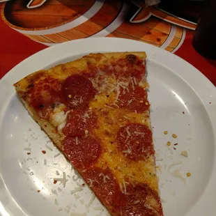 a slice of pizza on a plate