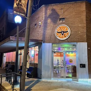 Outside of business.