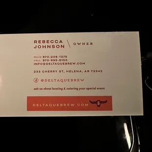Business card of resturant.