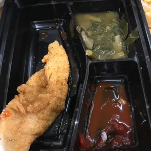 Yes. Food was delicious!  Surprisingly good, this is the catfish lunch with greens and there was a roll!