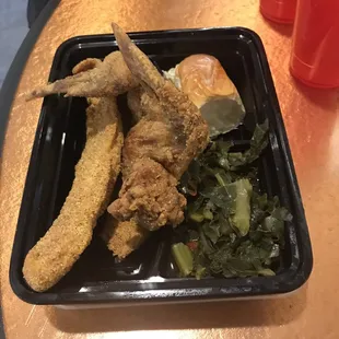 Catfish chicken and greens