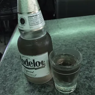 Chilled shot glasses and ice cold beer!