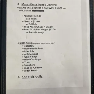 a menu for a restaurant