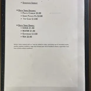 a menu for a restaurant