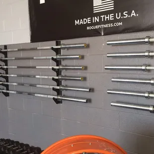Bar rack with new Rogue women and men bars!