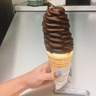 Small soft vanilla dipped in chocolate