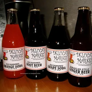 A quartet of bottled sodas from DeLuca&apos;s Market.