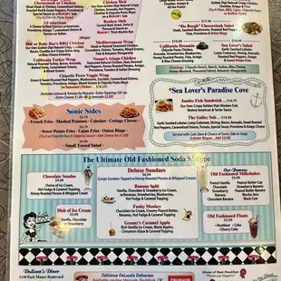 July 2024 menu of wraps, salads, sundaes, etc.