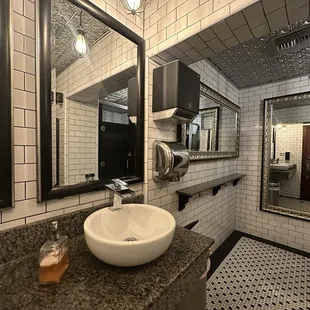 The interior of the ladies restroom is well equipped and clean.