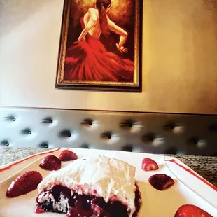 a piece of pie and strawberries