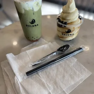 Matcha green tea Creama (left), Boba Soft Serve (Right)