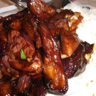 Eggplant with Garlic Sauce over Rice