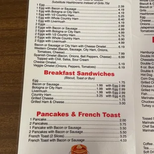 breakfast menu and prices