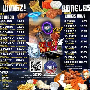 a menu for a variety of wings