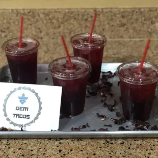 a tray of iced drinks