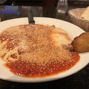 Veal Parmesan. With angel hair