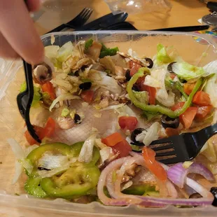 What's left of a large dinner salad $9.99