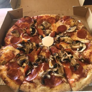Medium pepperoni and mushroom