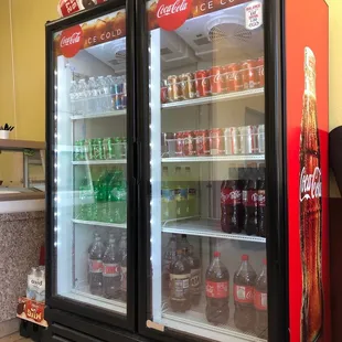 a display of sodas and soft drinks