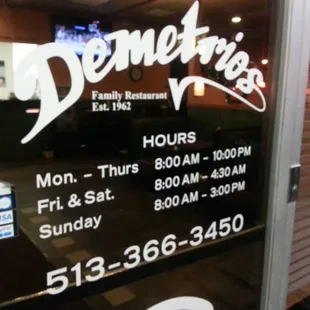 hours on the door