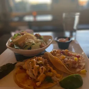 Grilled Fish Tacos  with a side Caesar Salad