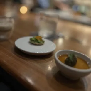 Bean tartlet and corn pudding