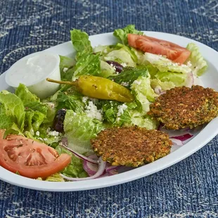 Falafel Plate and Greek Salad