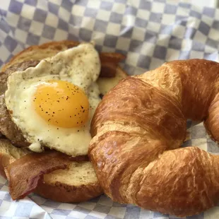Butter Croissant Egg Cheese and Bacon $4.99