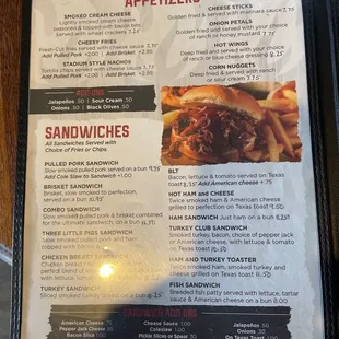 Sandwich menu