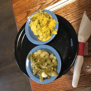 Broccoli and cheese and green beans... sides