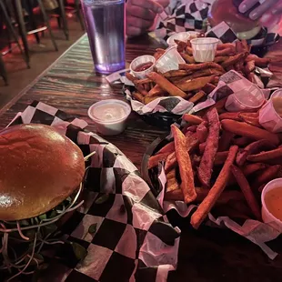a burger and fries