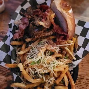 a burger and french fries
