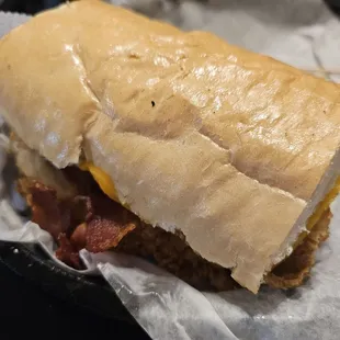 Fried Chicken Bacon and Cheddar Po Boy