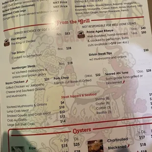 Steak and seafood menu and lunch menu