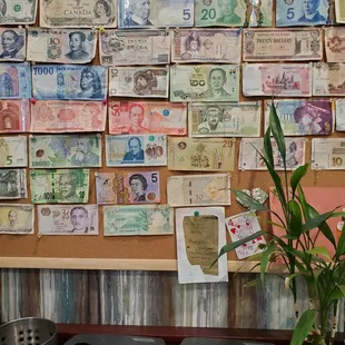 a wall covered with money notes