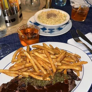 Steak frites and Mac n cheese